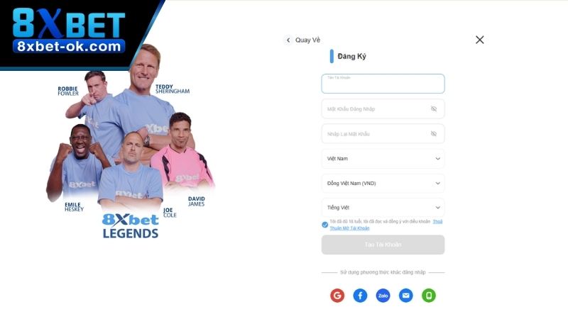 Điền các thông tin vào biểu mẫu mà nhà cái đưa ra