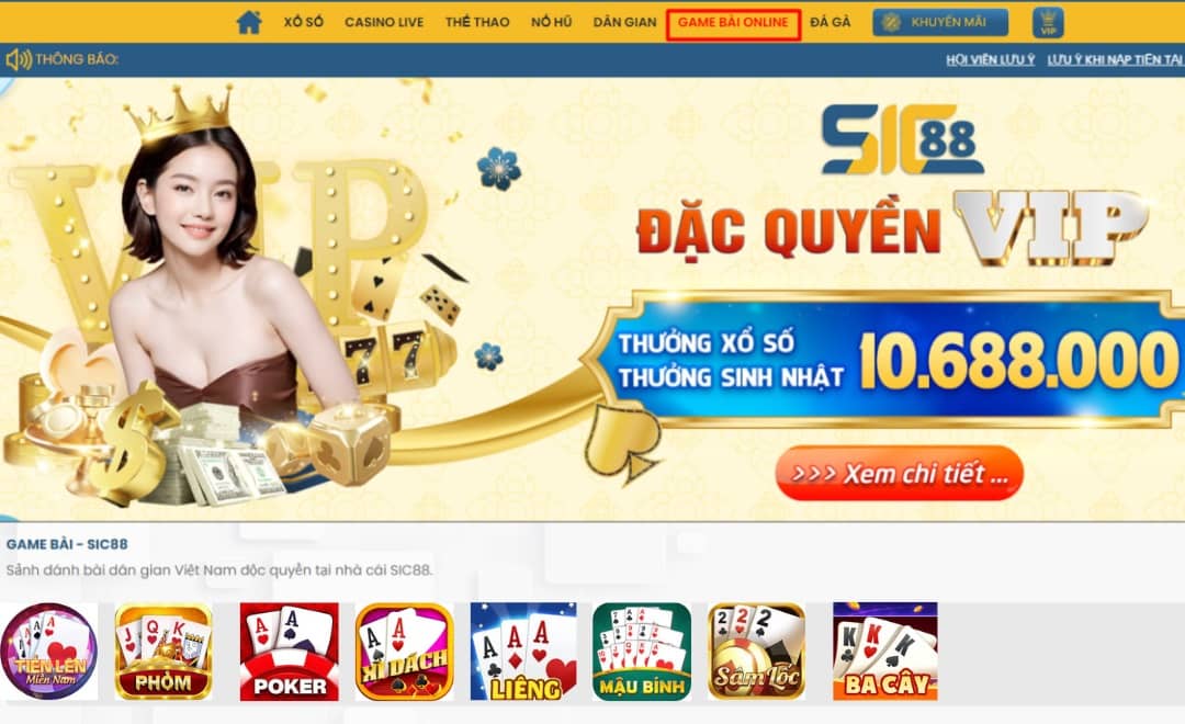 Chơi game bài online tại sic88