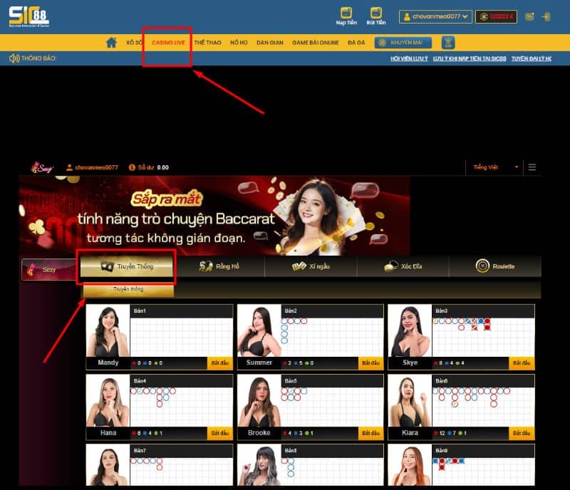 Hướng dẫn tham gia chơi baccarat online tại SIC88