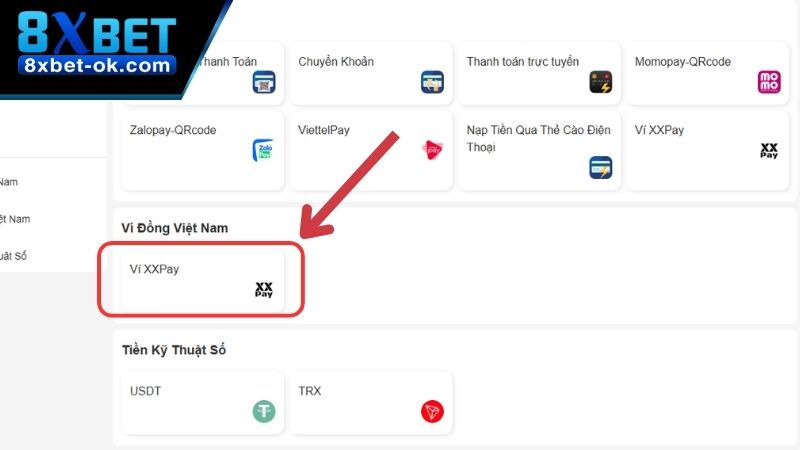 Chọn vào ví XXPay để tiến hành giao dịch