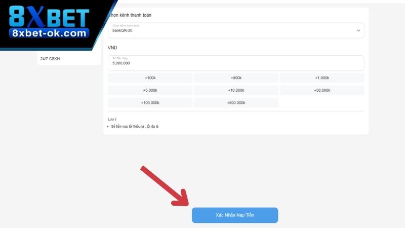 Chọn vào "Xác Nhận Nạp Tiền"