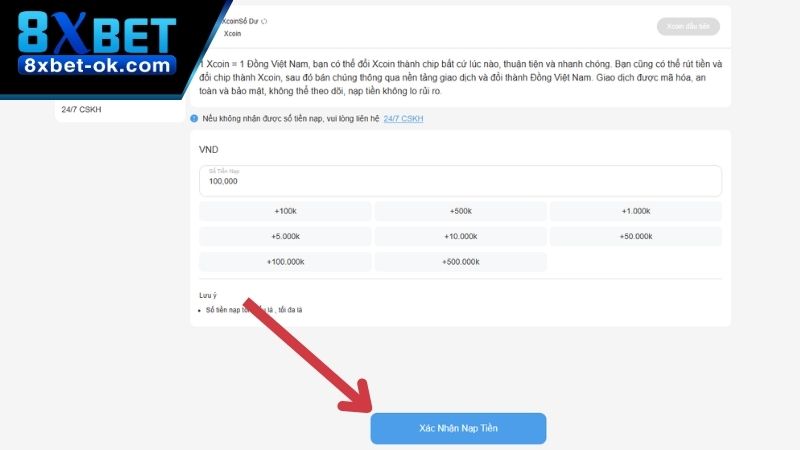 Kiểm tra lại toàn bộ thông tin và chọn "Xác Nhận Nạp Tiền"