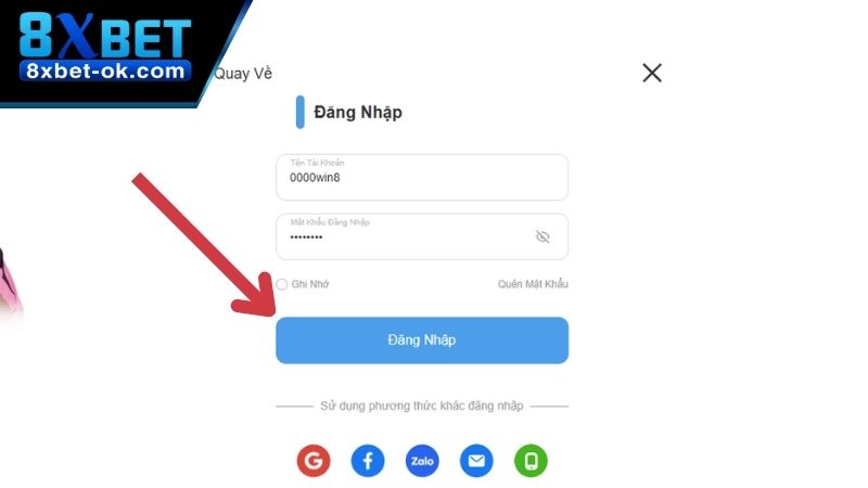 Sau khi hoàn tất và chọn mục "Đăng Nhập"