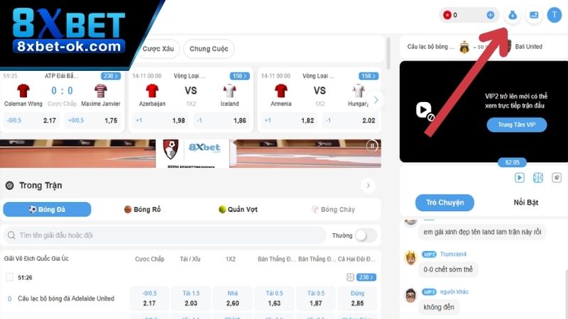 Tại giao diện chính người chơi chọn vào mục "Ví Của Tôi"